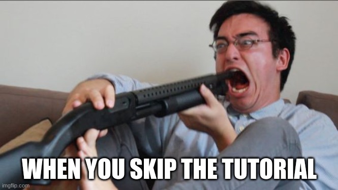 1iq | WHEN YOU SKIP THE TUTORIAL | image tagged in filthy frank shotgun | made w/ Imgflip meme maker