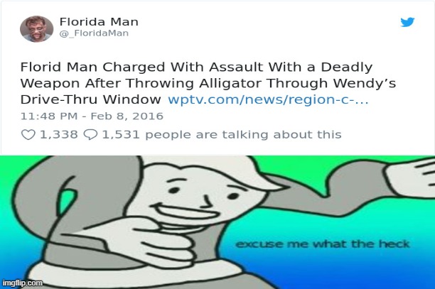 I am not surprised | image tagged in memes,florida man,alligator,funny,excuse me what the heck | made w/ Imgflip meme maker