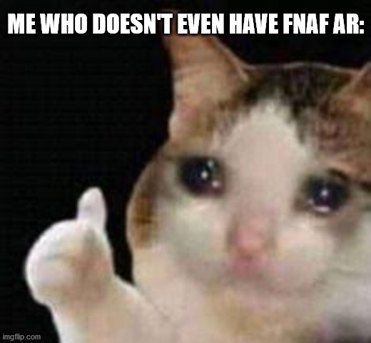 Approved crying cat | ME WHO DOESN'T EVEN HAVE FNAF AR: | image tagged in approved crying cat | made w/ Imgflip meme maker