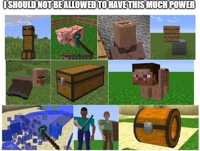 I SHOULD NOT BE ALLOWED TO HAVE THIS MUCH POWER | image tagged in minecraft,minecraft steve | made w/ Imgflip meme maker