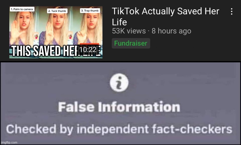 image tagged in false information checked by independent fact-checkers,memes,tiktok sucks | made w/ Imgflip meme maker