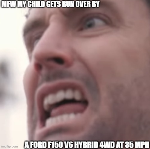 damn this hits |  MFW MY CHILD GETS RUN OVER BY; A FORD F150 V6 HYBRID 4WD AT 35 MPH | image tagged in memes,face,funny,ford | made w/ Imgflip meme maker
