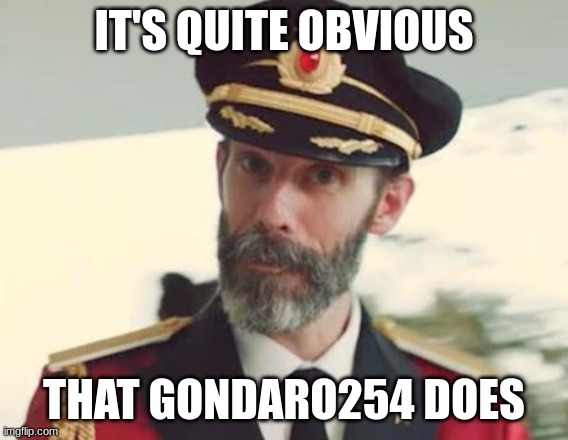 IT'S QUITE OBVIOUS THAT GONDARO254 DOES | image tagged in captain obvious | made w/ Imgflip meme maker