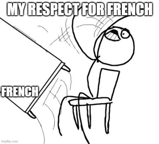 Table Flip Guy Meme | MY RESPECT FOR FRENCH FRENCH | image tagged in memes,table flip guy | made w/ Imgflip meme maker