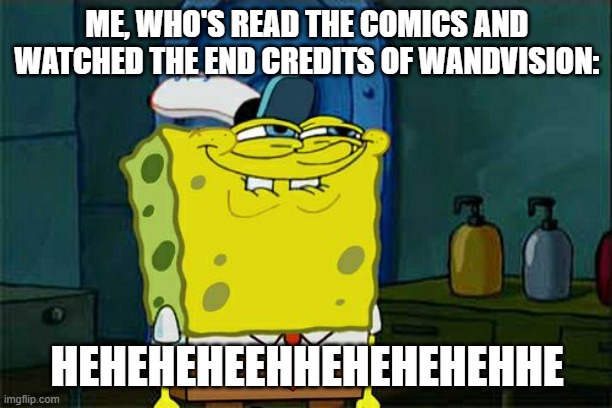 Don't You Squidward Meme | ME, WHO'S READ THE COMICS AND WATCHED THE END CREDITS OF WANDVISION: HEHEHEHEEHHEHEHEHEHHE | image tagged in memes,don't you squidward | made w/ Imgflip meme maker