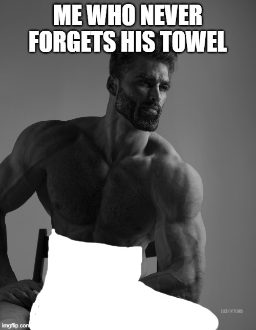 ME WHO NEVER FORGETS HIS TOWEL | image tagged in giga chad | made w/ Imgflip meme maker