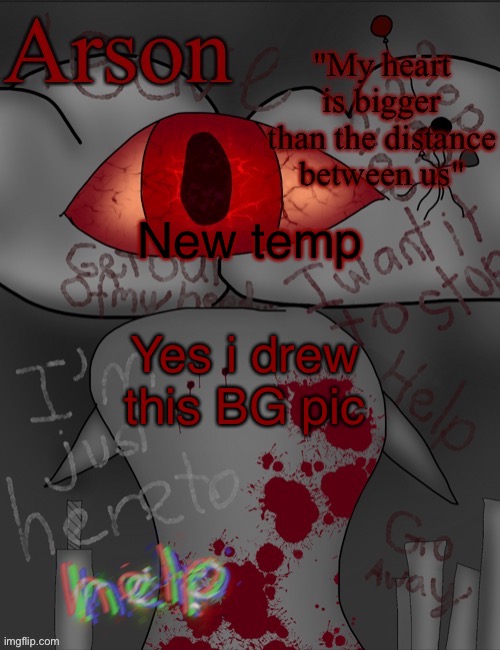 Arson's announcement temp | New temp; Yes i drew this BG pic | image tagged in arson's announcement temp | made w/ Imgflip meme maker