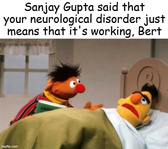 Bert Gets Vaccinated for COVID | Sanjay Gupta said that your neurological disorder just means that it's working, Bert | image tagged in ernie and bert | made w/ Imgflip meme maker