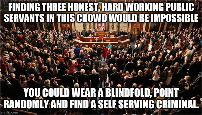 The truth hurts | FINDING THREE HONEST, HARD WORKING PUBLIC SERVANTS IN THIS CROWD WOULD BE IMPOSSIBLE; YOU COULD WEAR A BLINDFOLD, POINT RANDOMLY AND FIND A SELF SERVING CRIMINAL. | image tagged in congress,the truth hurts,self serving criminals,political elite,congress serves themselves,you get what you vote for | made w/ Imgflip meme maker