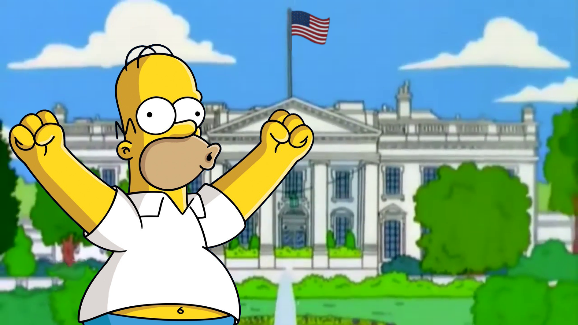 High Quality Homer Simpson Cheering Outside the White House Blank Meme Template