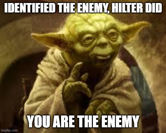 Stand up for Freedom | IDENTIFIED THE ENEMY, HILTER DID; YOU ARE THE ENEMY | image tagged in yoda,im already standing,demsocinazis,forward | made w/ Imgflip meme maker