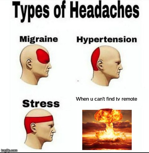 Types of Headaches meme | When u can't find tv remote | image tagged in types of headaches meme | made w/ Imgflip meme maker