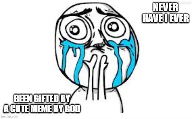 Crying Because Of Cute Meme | NEVER HAVE I EVER BEEN GIFTED BY A CUTE MEME BY GOD | image tagged in memes,crying because of cute | made w/ Imgflip meme maker