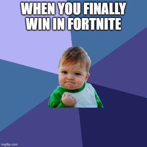 yeeah | WHEN YOU FINALLY WIN IN FORTNITE | image tagged in memes,success kid | made w/ Imgflip meme maker