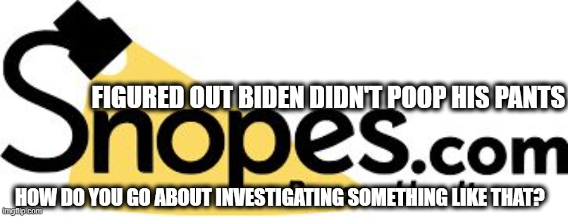Pope, No Pope | FIGURED OUT BIDEN DIDN'T POOP HIS PANTS; HOW DO YOU GO ABOUT INVESTIGATING SOMETHING LIKE THAT? | image tagged in snopes,popes,my nose,foward | made w/ Imgflip meme maker