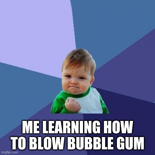 lettttttsssssss goooooo | ME LEARNING HOW TO BLOW BUBBLE GUM | image tagged in memes,success kid | made w/ Imgflip meme maker