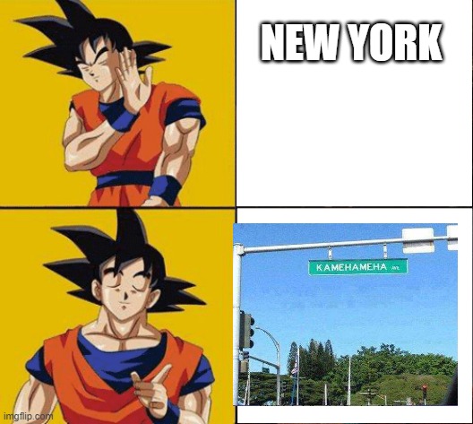 Goku drake | NEW YORK | image tagged in goku drake,kamehameha,goku,memes,place | made w/ Imgflip meme maker