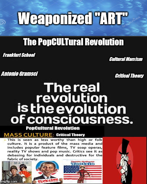 The PopCULTure - Turning the Culture in Politics, and vice versa | Weaponized "ART" | image tagged in politics now culture,culture,popcult,pop culture,evil | made w/ Imgflip meme maker