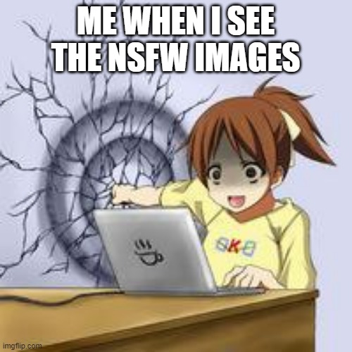 Anime wall punch | ME WHEN I SEE THE NSFW IMAGES | image tagged in anime wall punch,nsfw | made w/ Imgflip meme maker