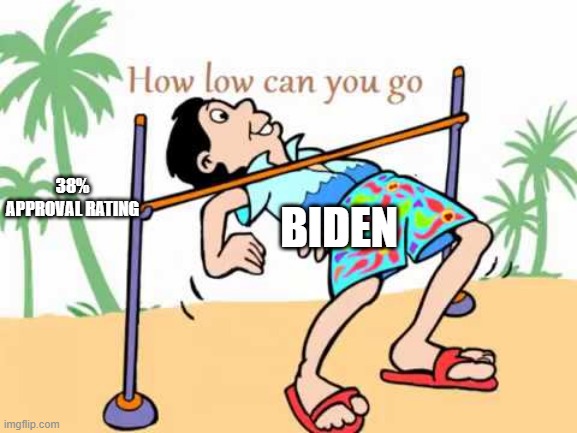 Doesn't show signs of rising | BIDEN; 38% APPROVAL RATING | image tagged in how low can you go,low | made w/ Imgflip meme maker