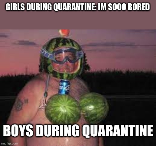 boys vs. girls | GIRLS DURING QUARANTINE: IM SOOO BORED; BOYS DURING QUARANTINE | image tagged in boys vs girls,quarantine | made w/ Imgflip meme maker