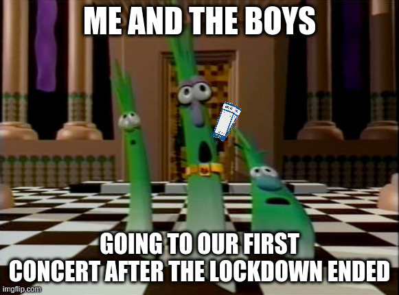 Who has had this experience yet in 2021? | ME AND THE BOYS; GOING TO OUR FIRST CONCERT AFTER THE LOCKDOWN ENDED | image tagged in veggietales scallions,concert | made w/ Imgflip meme maker