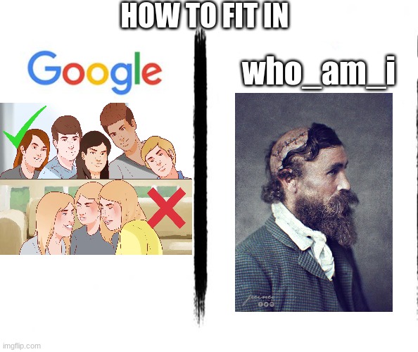 Google v. Bing | HOW TO FIT IN who_am_i | image tagged in google v bing | made w/ Imgflip meme maker