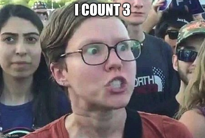 Triggered Liberal | I COUNT 3 | image tagged in triggered liberal | made w/ Imgflip meme maker