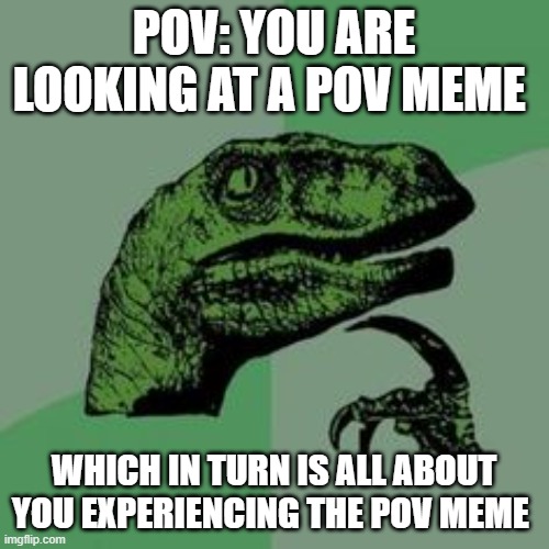 Time raptor  | POV: YOU ARE LOOKING AT A POV MEME WHICH IN TURN IS ALL ABOUT YOU EXPERIENCING THE POV MEME | image tagged in time raptor | made w/ Imgflip meme maker