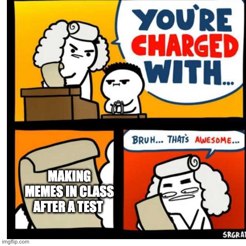 has anyone done this in school ??? | MAKING MEMES IN CLASS AFTER A TEST | image tagged in you have been charge with | made w/ Imgflip meme maker