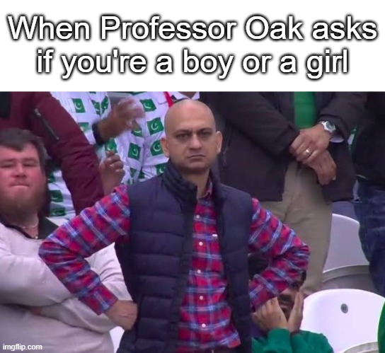 Damnit Professor Oak | When Professor Oak asks if you're a boy or a girl | image tagged in disappointed man | made w/ Imgflip meme maker