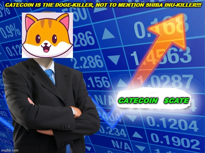 CATECOIN is the new DGOECOIN, folks!  You heard it here first.  Invest in CATRCOIN NOW!!!!  $CATE | CATECOIN IS THE DOGE-KILLER, NOT TO MENTION SHIBA INU-KILLER!!! CATECOIN   $CATE | image tagged in stonks,catecoin,cate,pancakeswap,gate_io,dogecoin | made w/ Imgflip meme maker
