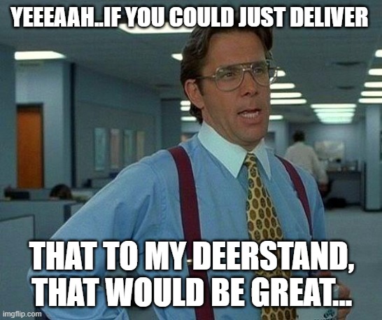 That Would Be Great Meme | YEEEAAH..IF YOU COULD JUST DELIVER; THAT TO MY DEERSTAND, THAT WOULD BE GREAT... | image tagged in memes,that would be great | made w/ Imgflip meme maker