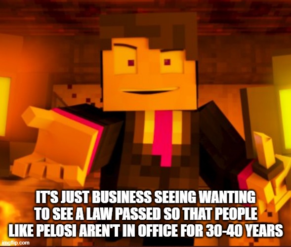 Because that is too much power for too long | IT'S JUST BUSINESS SEEING WANTING TO SEE A LAW PASSED SO THAT PEOPLE LIKE PELOSI AREN'T IN OFFICE FOR 30-40 YEARS | image tagged in william afton 3a display,nancy pelosi | made w/ Imgflip meme maker