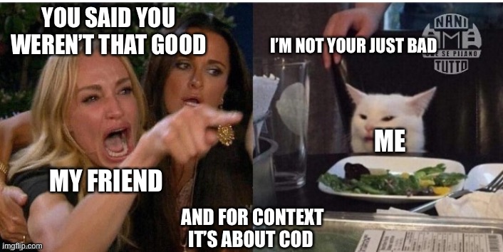 white cat table |  YOU SAID YOU WEREN’T THAT GOOD; I’M NOT YOUR JUST BAD; ME; MY FRIEND; AND FOR CONTEXT IT’S ABOUT COD | image tagged in white cat table | made w/ Imgflip meme maker