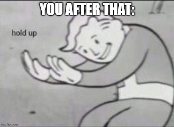 Fallout Hold Up | YOU AFTER THAT: | image tagged in fallout hold up | made w/ Imgflip meme maker