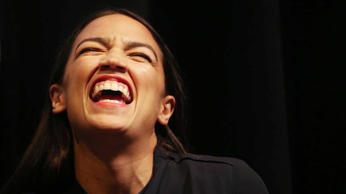 aoc Brays with howling laugh Blank Meme Template