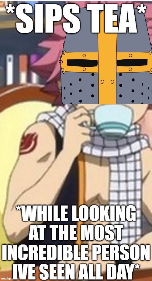 *siiiiiiiiiiiiiiiiiiiiiiiiiiiiiiiiiiiip* | *SIPS TEA*; *WHILE LOOKING AT THE MOST INCREDIBLE PERSON IVE SEEN ALL DAY* | image tagged in animememe,crusader,wholesome | made w/ Imgflip meme maker