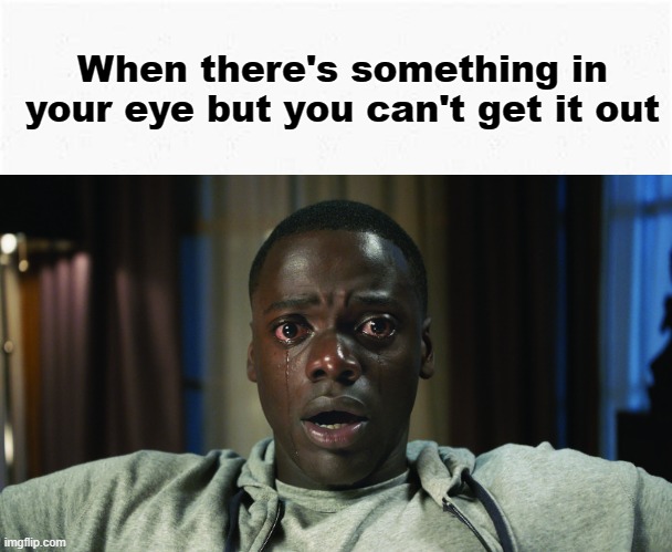 it's so annoying | When there's something in your eye but you can't get it out | image tagged in get out meme | made w/ Imgflip meme maker