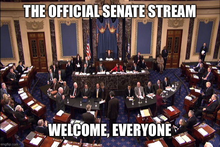 Senate floor | THE OFFICIAL SENATE STREAM; WELCOME, EVERYONE | image tagged in senate floor | made w/ Imgflip meme maker