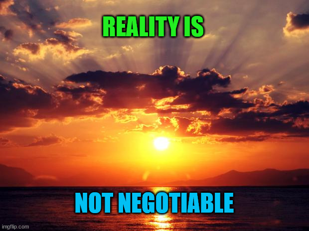 Sunset | REALITY IS; NOT NEGOTIABLE | image tagged in sunset | made w/ Imgflip meme maker