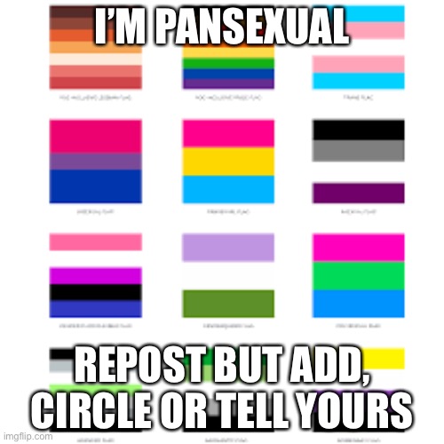 repost pls | I’M PANSEXUAL; REPOST BUT ADD, CIRCLE OR TELL YOURS | image tagged in lgbtq flags | made w/ Imgflip meme maker