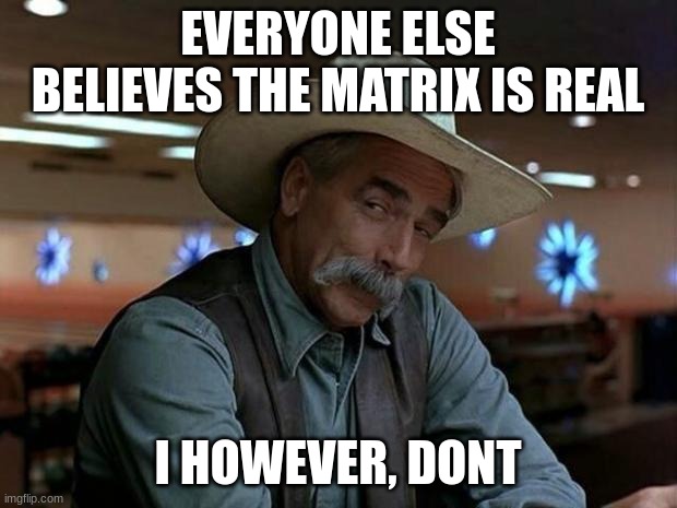 special kind of stupid |  EVERYONE ELSE BELIEVES THE MATRIX IS REAL; I HOWEVER, DONT | image tagged in special kind of stupid | made w/ Imgflip meme maker