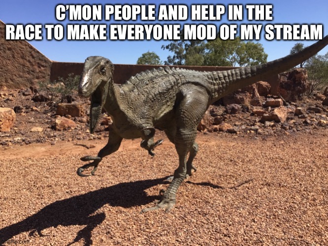 https://imgflip.com/m/Taco_Bell_Memes | C’MON PEOPLE AND HELP IN THE RACE TO MAKE EVERYONE MOD OF MY STREAM | image tagged in australovenator | made w/ Imgflip meme maker