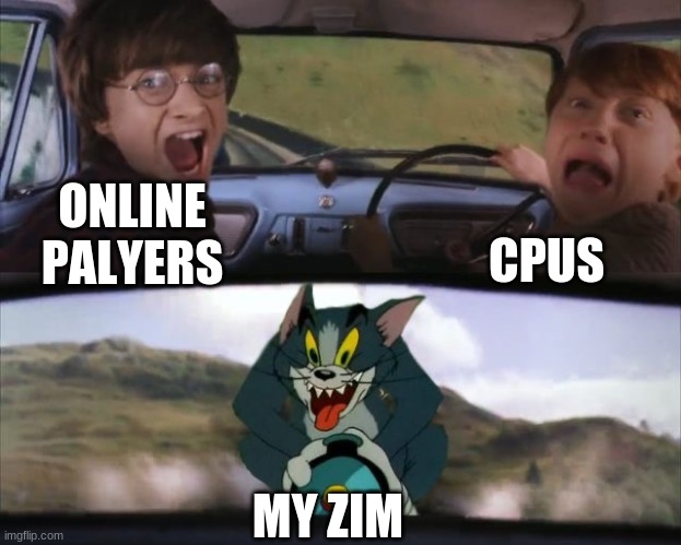 This... actually makes sense! | CPUS; ONLINE PALYERS; MY ZIM | image tagged in tom chasing harry and ron weasly | made w/ Imgflip meme maker