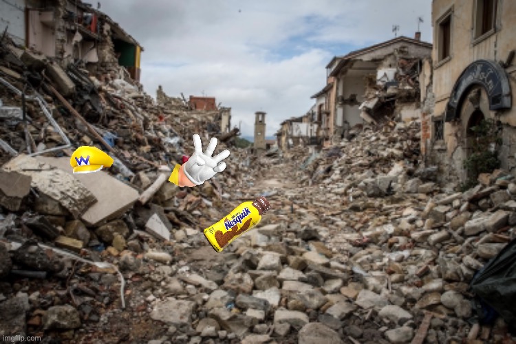 Wario dies from an earthquake while drinking Nesquik.mp3 | image tagged in wario dies,wario,earthquake,nesquik,memes | made w/ Imgflip meme maker