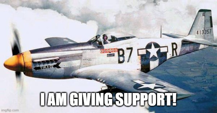 P-51 Mustang | I AM GIVING SUPPORT! | image tagged in p-51 mustang | made w/ Imgflip meme maker