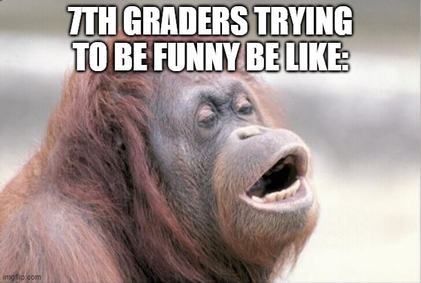 at least at my school | 7TH GRADERS TRYING TO BE FUNNY BE LIKE: | image tagged in memes,monkey ooh | made w/ Imgflip meme maker