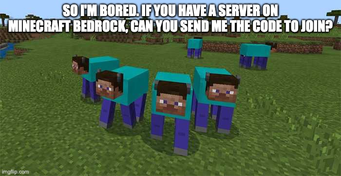 me and the boys | SO I'M BORED. IF YOU HAVE A SERVER ON MINECRAFT BEDROCK, CAN YOU SEND ME THE CODE TO JOIN? | image tagged in me and the boys | made w/ Imgflip meme maker