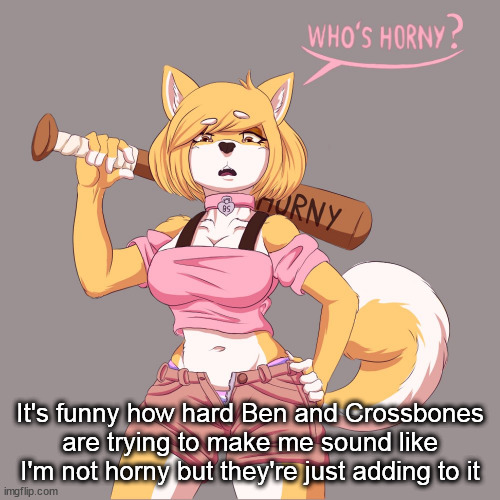 Who's horny? | It's funny how hard Ben and Crossbones are trying to make me sound like I'm not horny but they're just adding to it | image tagged in who's horny | made w/ Imgflip meme maker